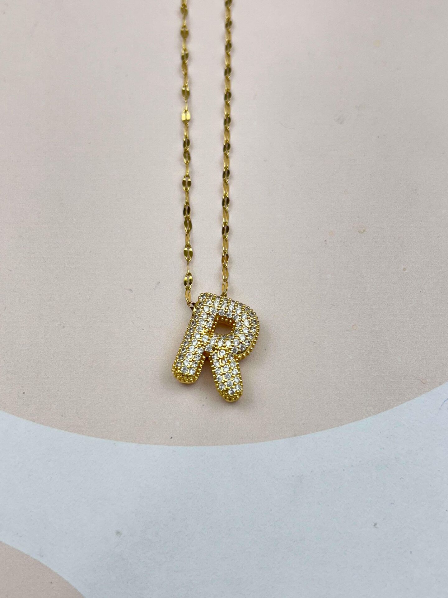 Çelik Gold Taşlı Balon Harf Kolye 45cm (R) // KOLYE-3539