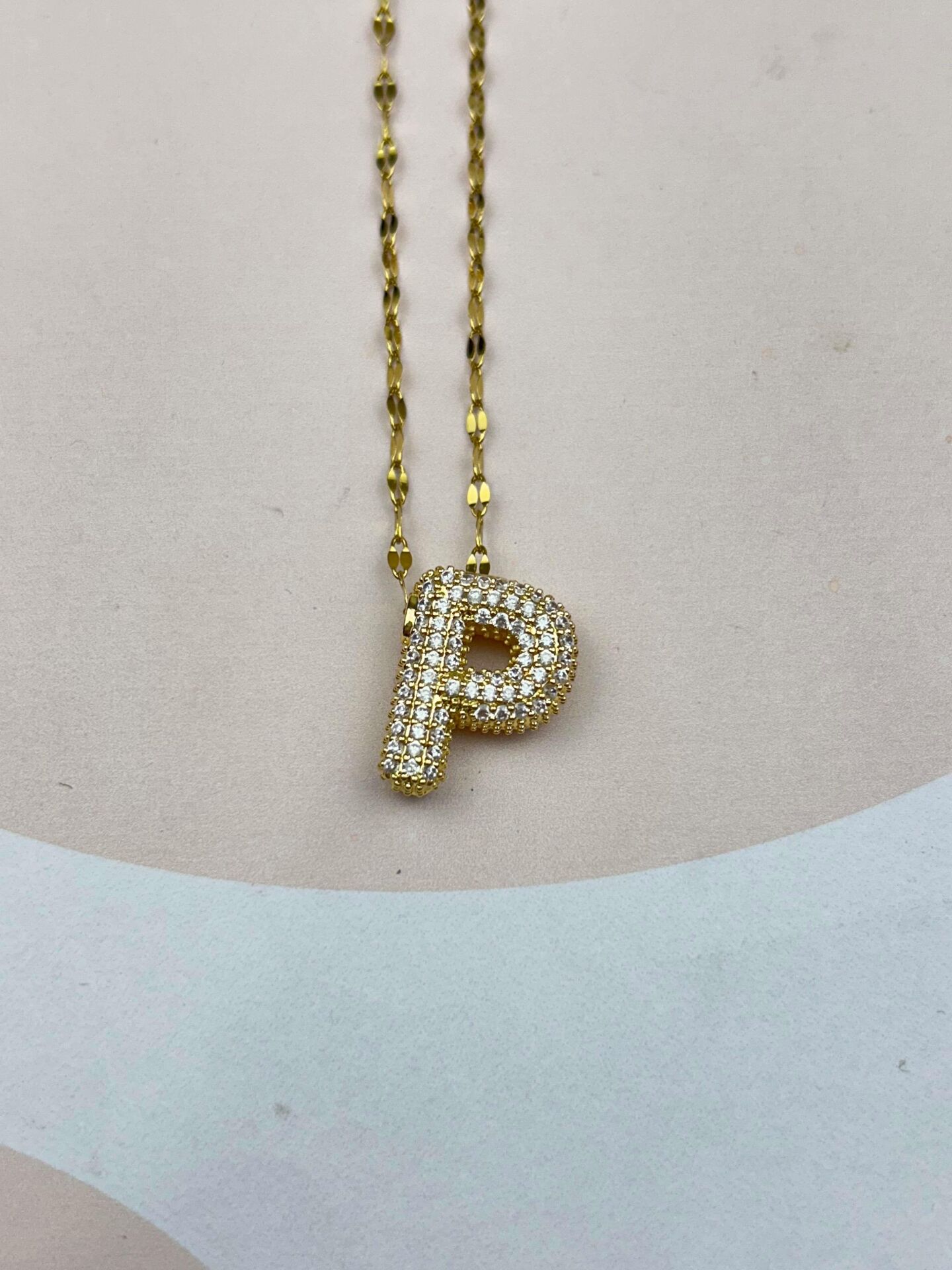 Çelik Gold Taşlı Balon Harf Kolye 45cm (P) // KOLYE-3548