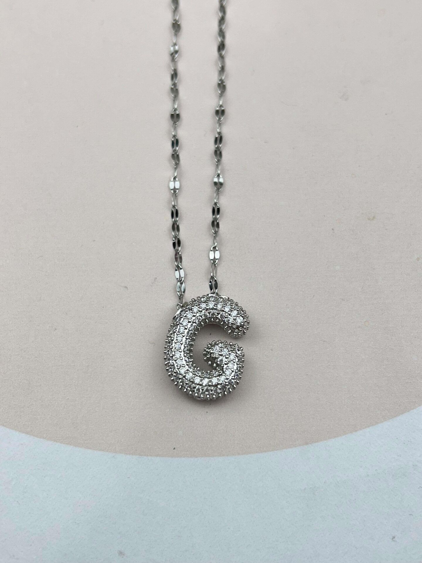 Çelik Silver Taşlı Balon Harf Kolye 45cm (G) // KOLYE-3550