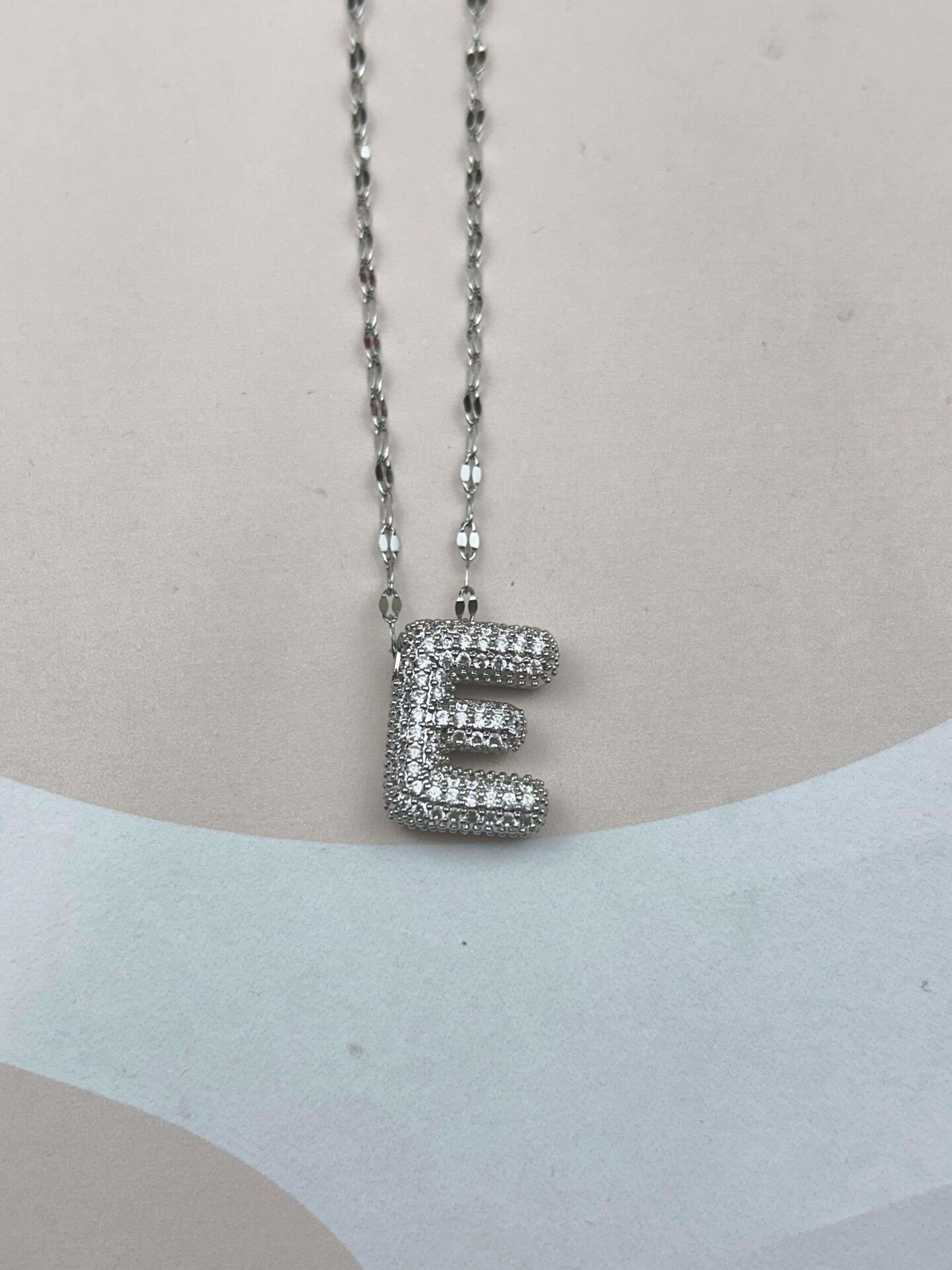 Çelik Silver Taşlı Balon Harf Kolye 45cm (E) // KOLYE-3555