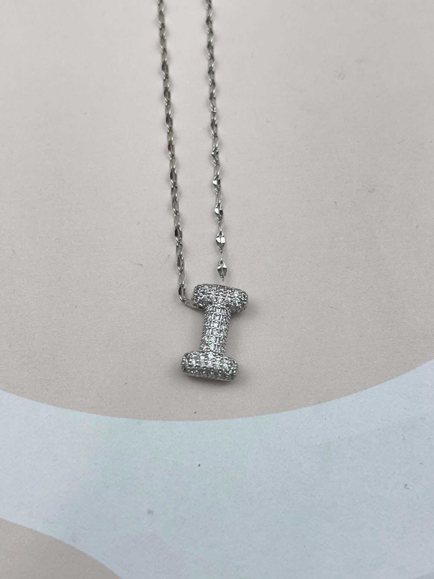 Çelik Silver Taşlı Balon Harf Kolye 45cm (I) // KOLYE-3561