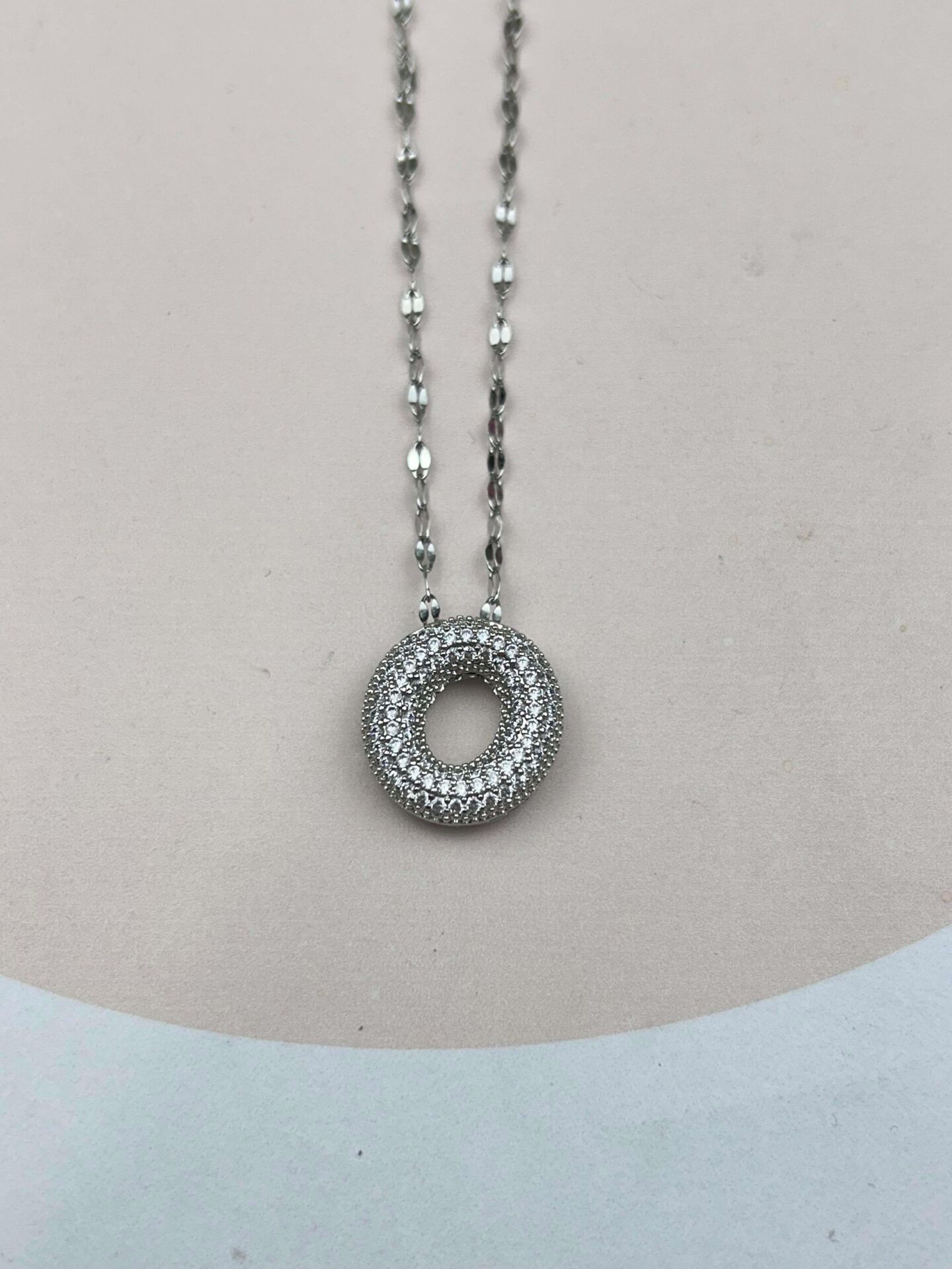 Çelik Silver Taşlı Balon Harf Kolye 45cm (O) // KOLYE-3565