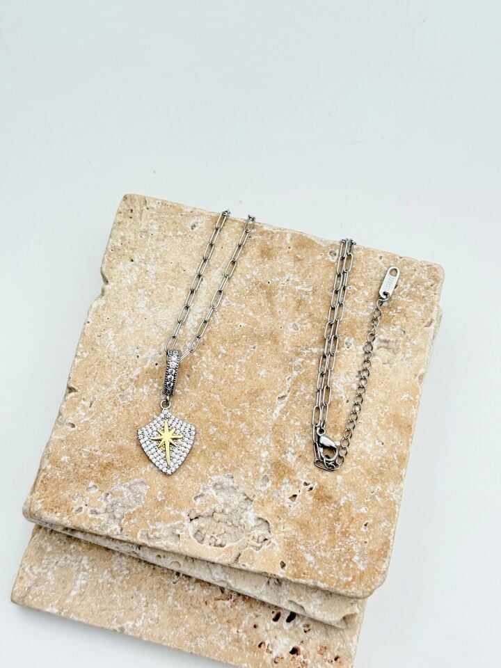 Çelik Kutup Yıldızı Kolye 60cm // KOLYE-5683