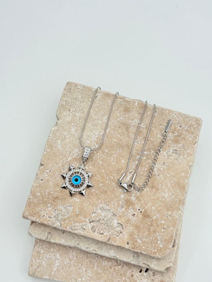 Çelik Nazarlı Motifli Kolye 45cm // KOLYE-5715