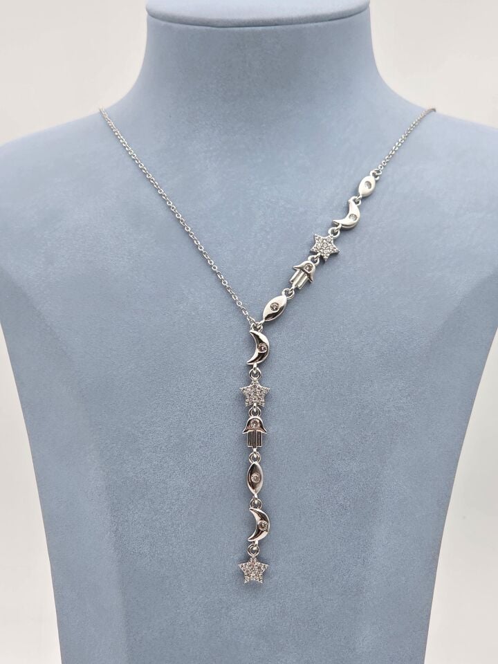 Çelik Ay Güneş Detaylı Y Model Kolye //KOLYE-6187