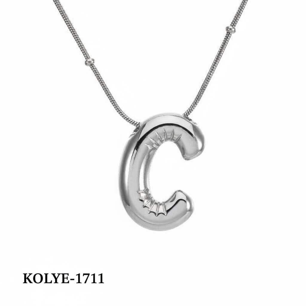 Çelik Balon Harf Kolye (C) 45cm Silver Renk // KOLYE-1711