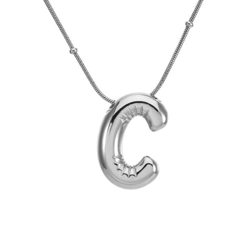 Çelik Balon Harf Kolye (C) 45cm Silver Renk // KOLYE-1711