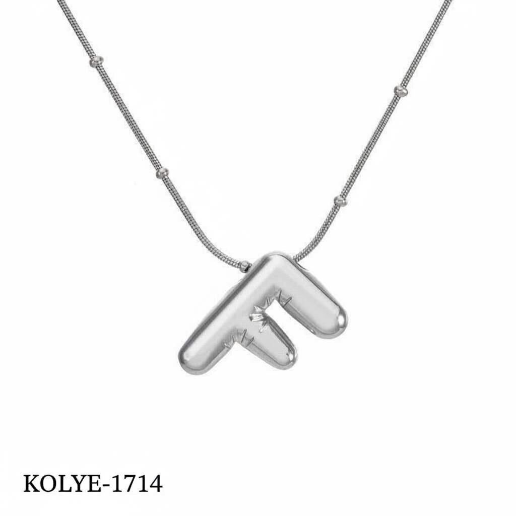 Çelik Balon Harf Kolye (F) 45cm Silver Renk // KOLYE-1714