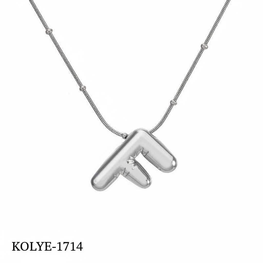 Çelik Balon Harf Kolye (F) 45cm Silver Renk // KOLYE-1714