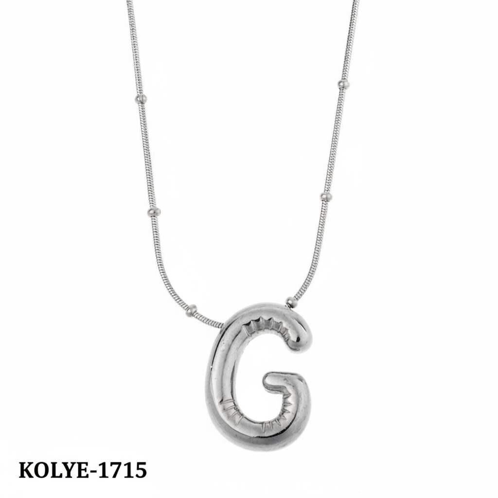 Çelik Balon Harf Kolye (G) 45cm Silver Renk // KOLYE-1715