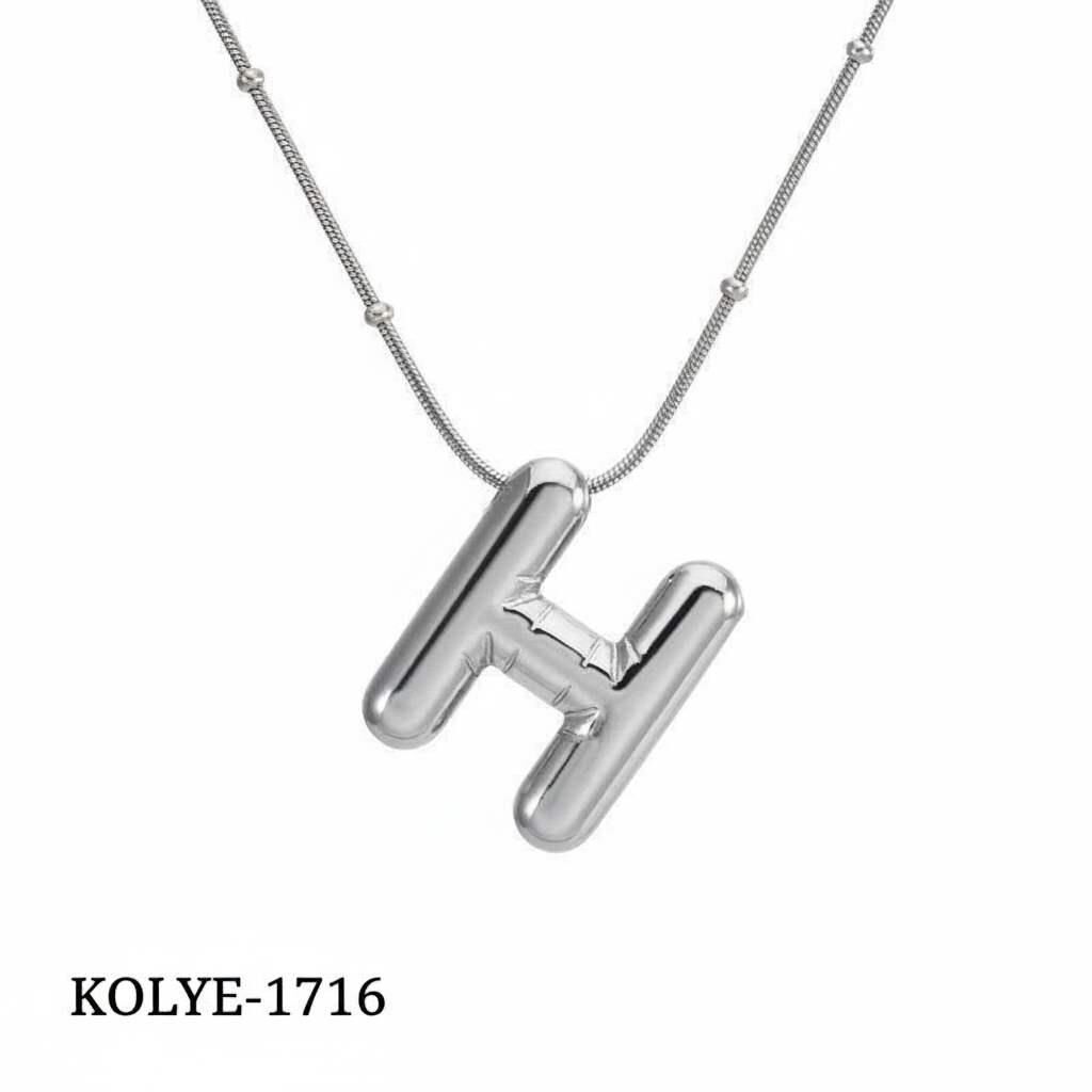 Çelik Balon Harf Kolye (H) 45cm Silver Renk // KOLYE-1716