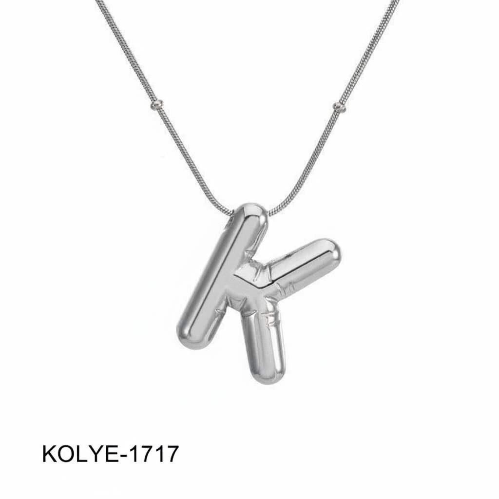 Çelik Balon Harf Kolye (K) 45cm Silver Renk // KOLYE-1717