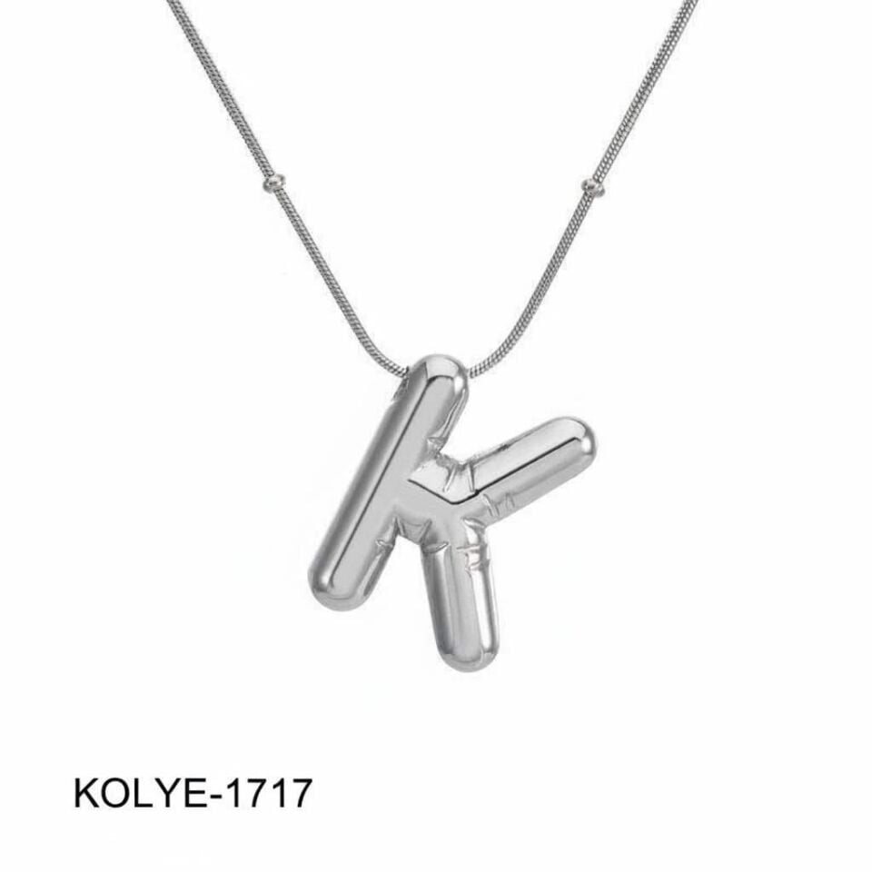 Çelik Balon Harf Kolye (K) 45cm Silver Renk // KOLYE-1717