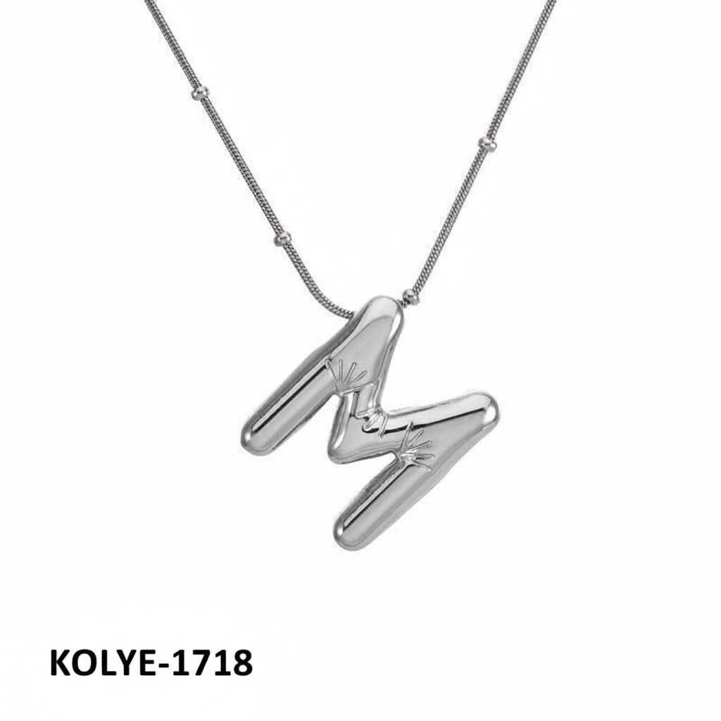 Çelik Balon Harf Kolye (M) 45cm Silver Renk // KOLYE-1718