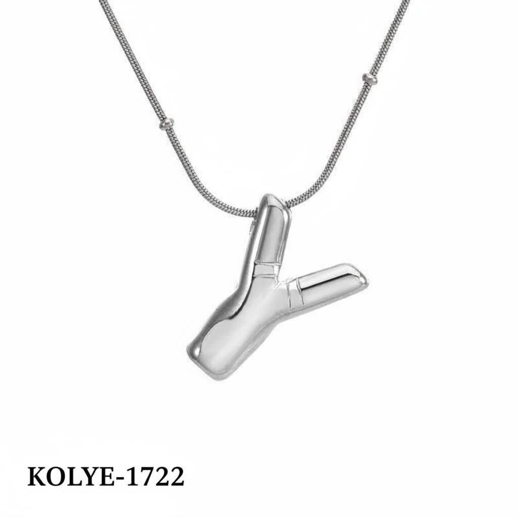 Çelik Balon Harf Kolye (Y) 45cm Silver Renk // KOLYE-1722