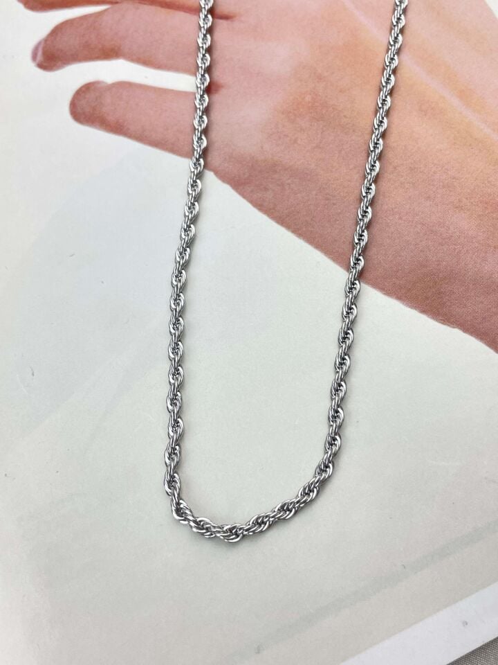 Çelik Halat Zincir 4mm 60cm Silver Renk // KOLYE-1801