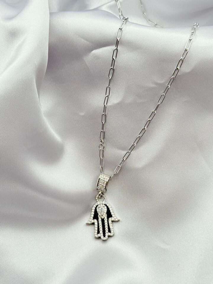 Çelik Fatıma Ana Eli Kolye 60cm // KOLYE-5752