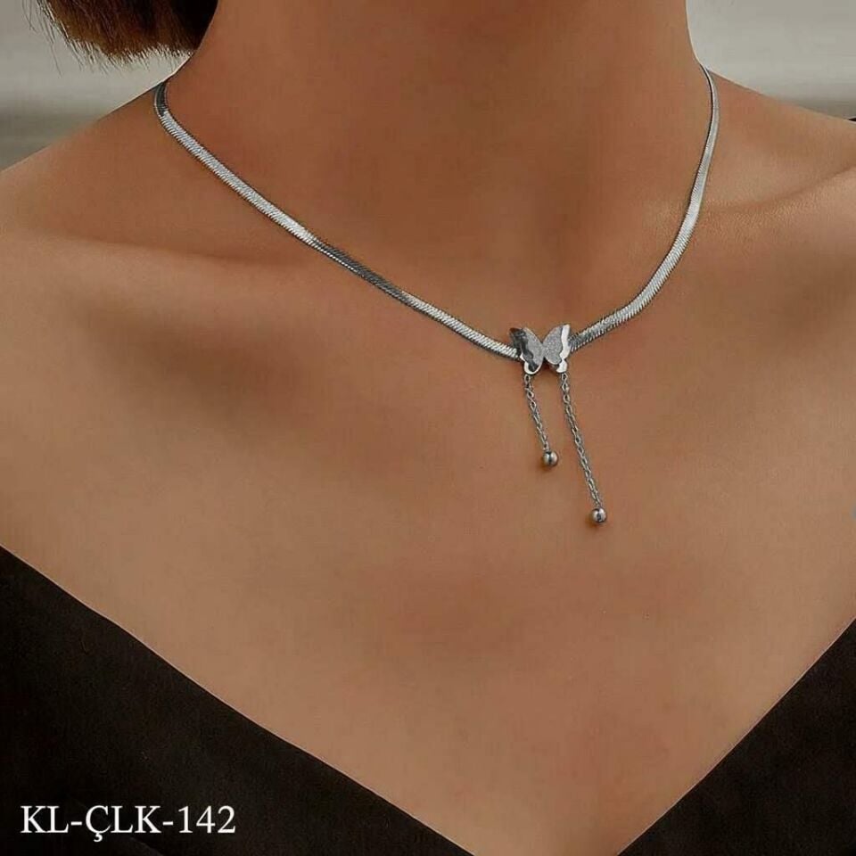 Çelik Silver Kelebek Kolye