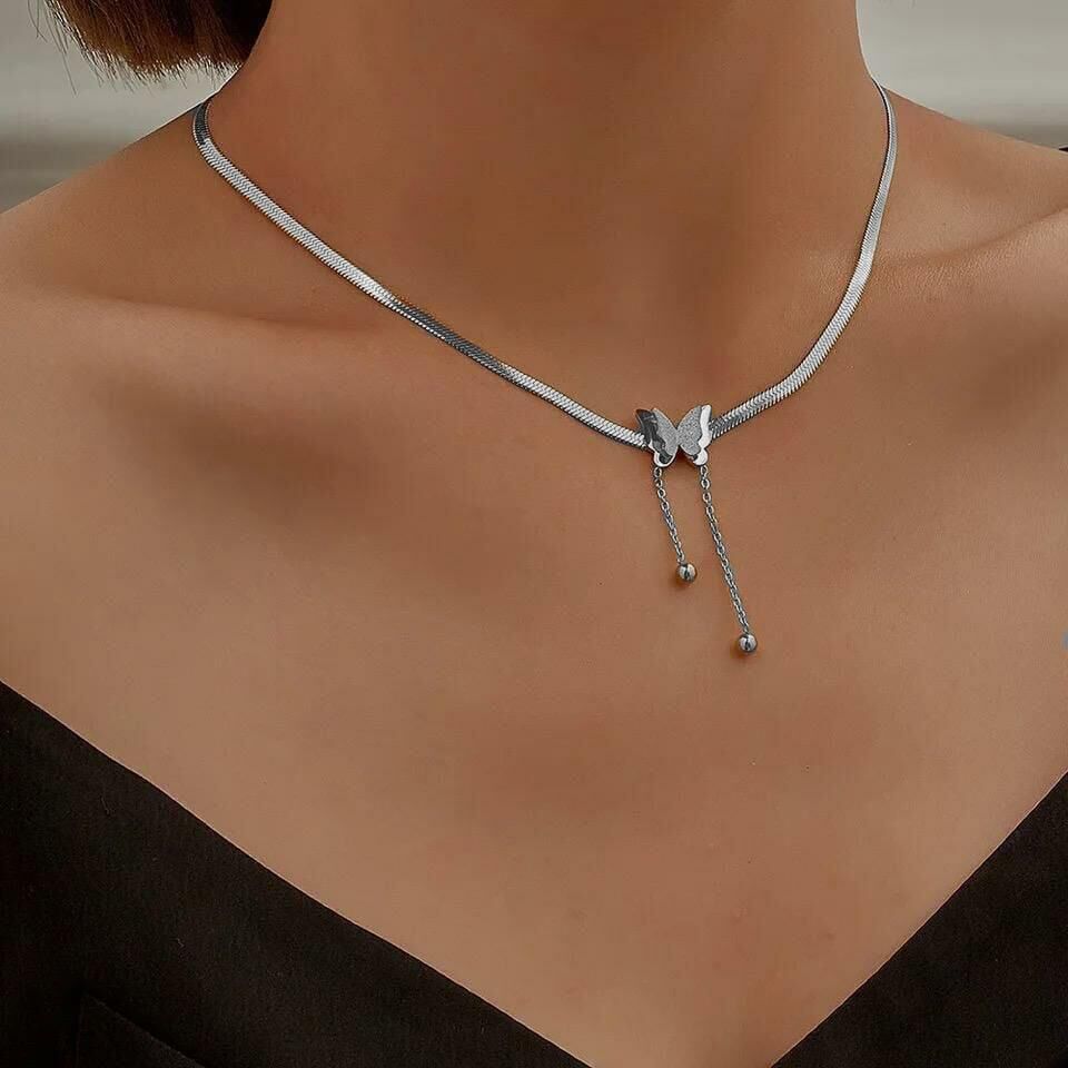 Çelik Silver Kelebek Kolye