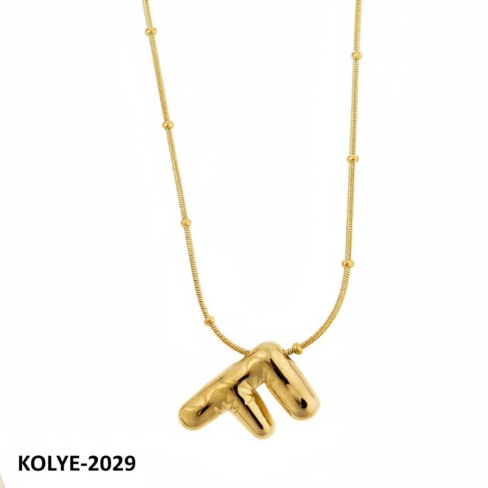 Çelik Balon Harf Kolye Gold (F) 45cm // KOLYE-2029