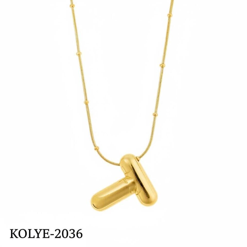 Çelik Balon Harf Kolye Gold (T) 45cm // KOLYE-2036