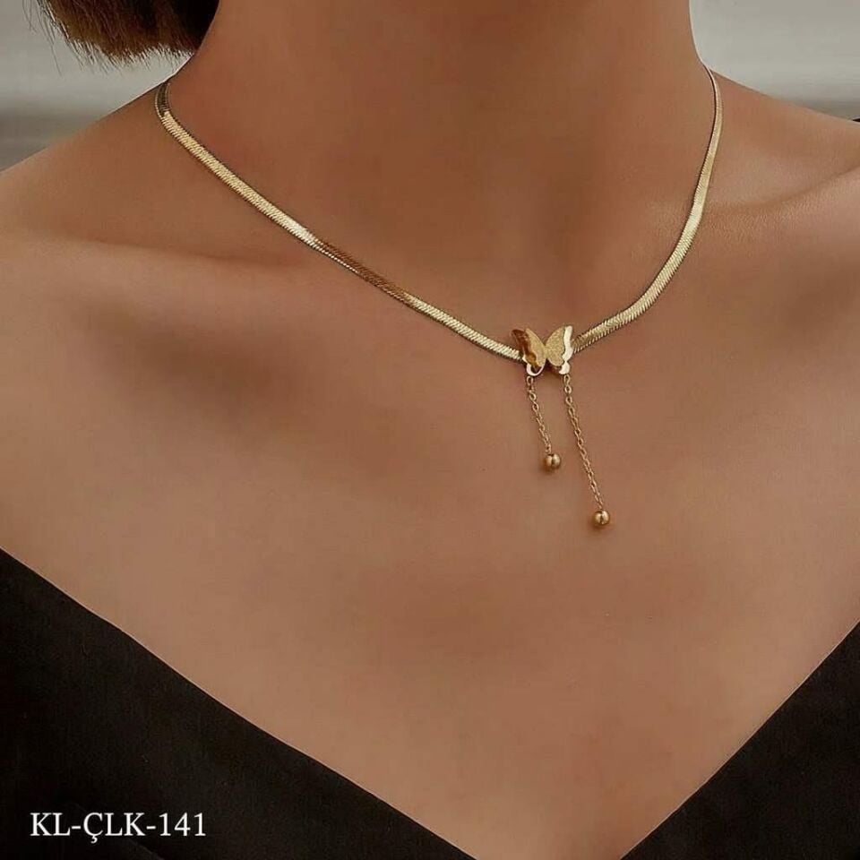 Çelik Gold Kelebek Kolye