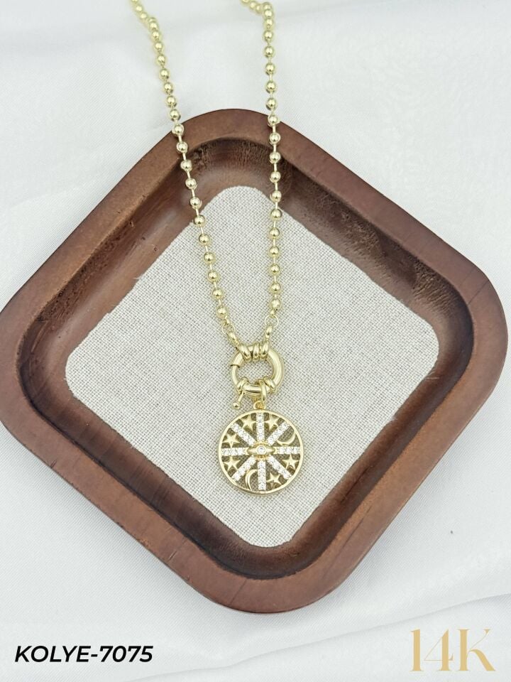 14K Tasarım Gemici Kilit Kolye 50cm // KOLYE-7075