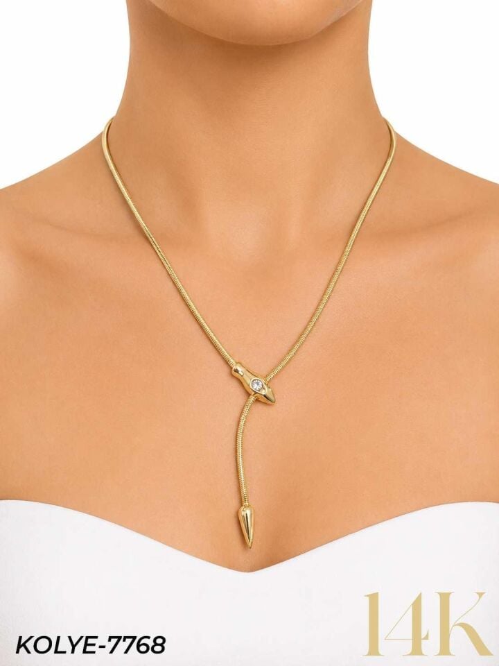 14K Yılan Y Kolye Gold (Ayarlanabilir) // KOLYE-7768