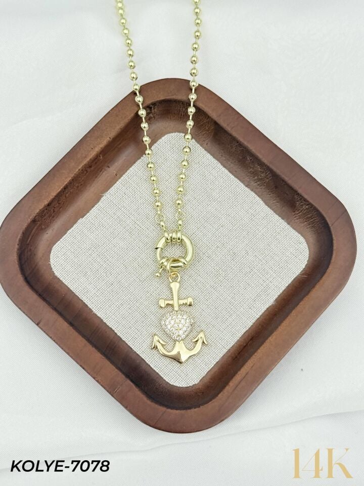 14K Tasarım Gemici Kilit Kolye 50cm // KOLYE-7078