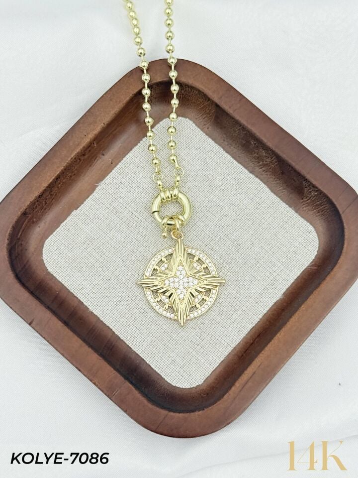 14K Tasarım Gemici Kilit Kolye 50cm // KOLYE-7086