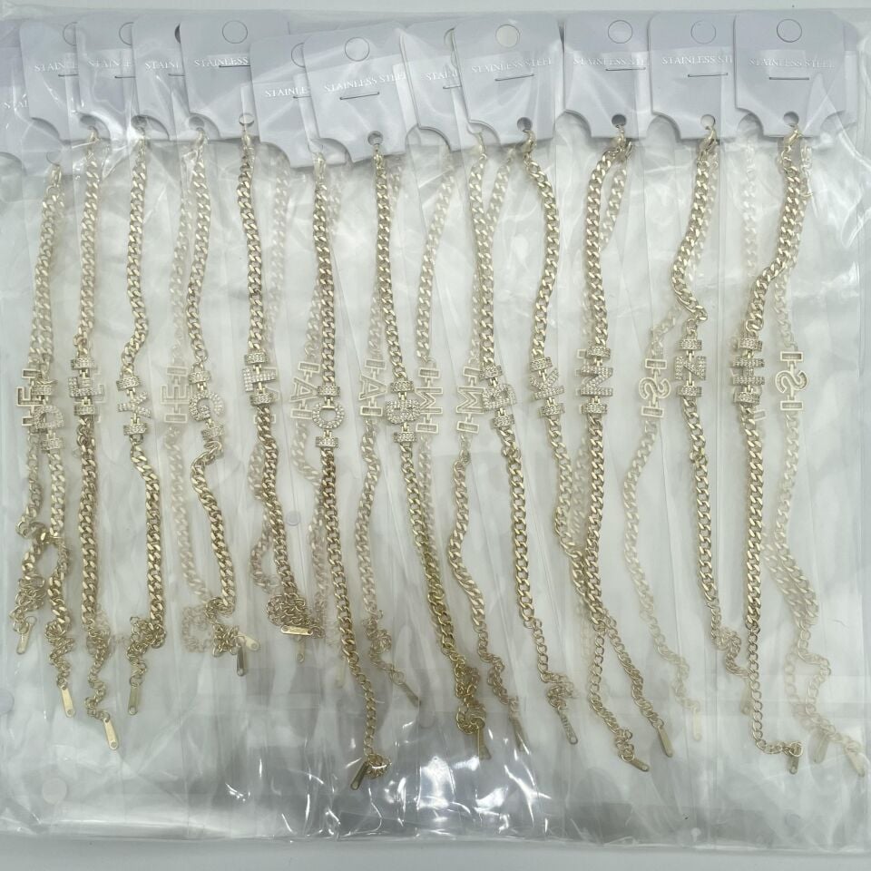 24'lü Paket 14K Kuyumcu Model Harf  Bileklik // BILEK-7275