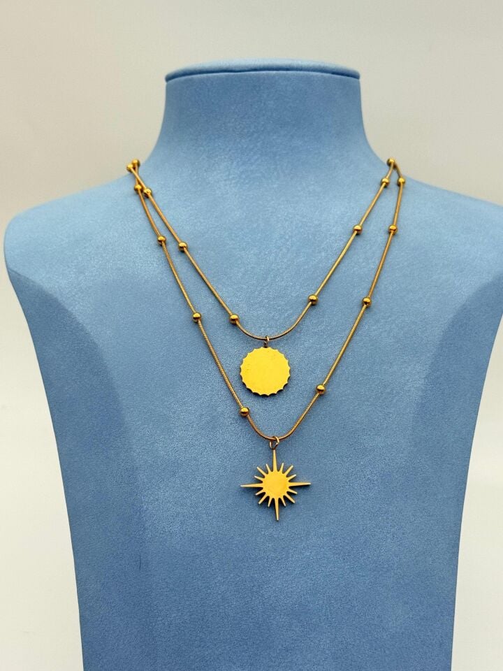 Çelik Kombin Kolye 45cm // KOLYE-5780