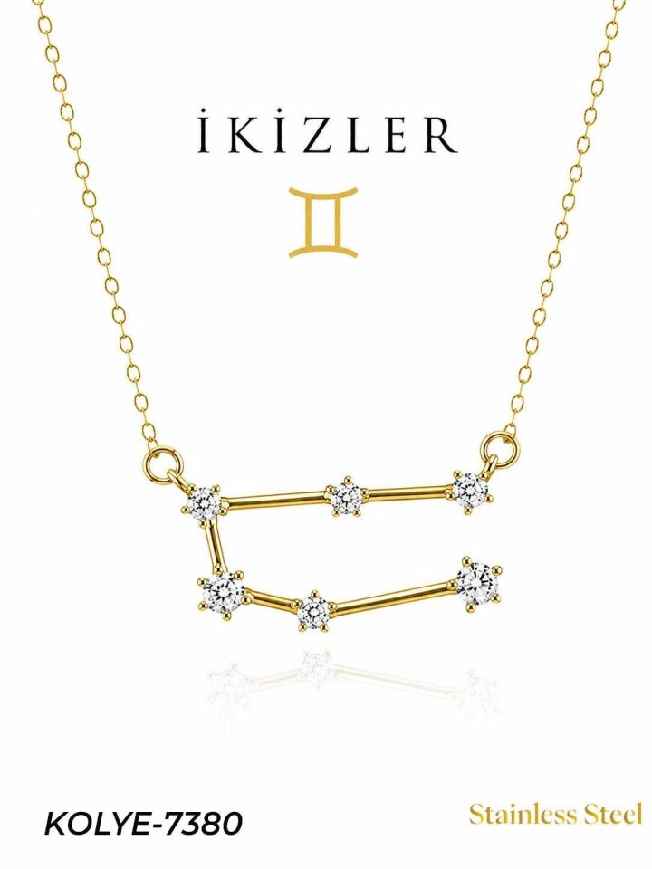 Çelik Yıldız Haritası Kolye İkizler // KOLYE-7380