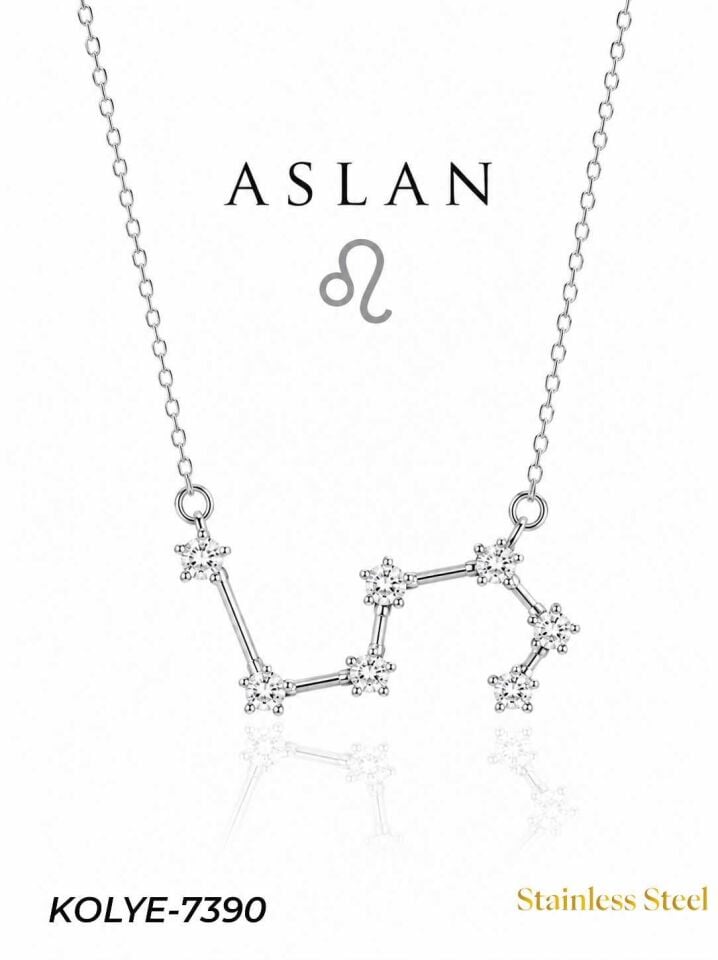 Çelik Yıldız Haritası Kolye Aslan // KOLYE-7390
