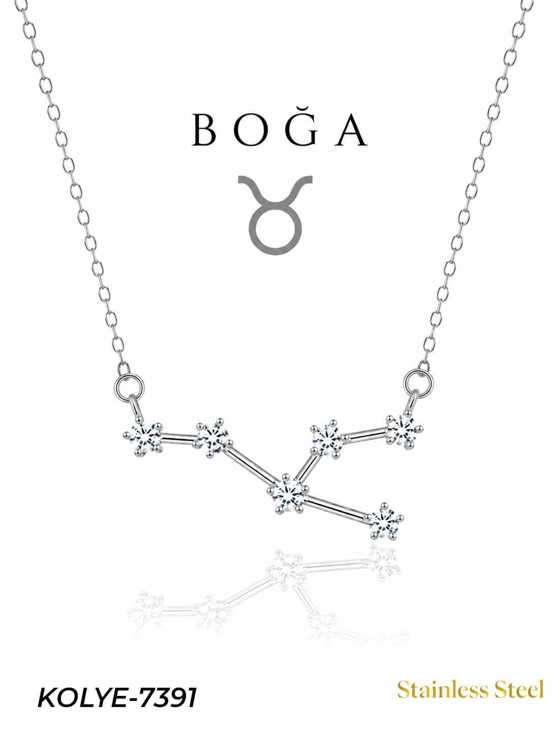 Çelik Yıldız Haritası Kolye Boğa // KOLYE-7391