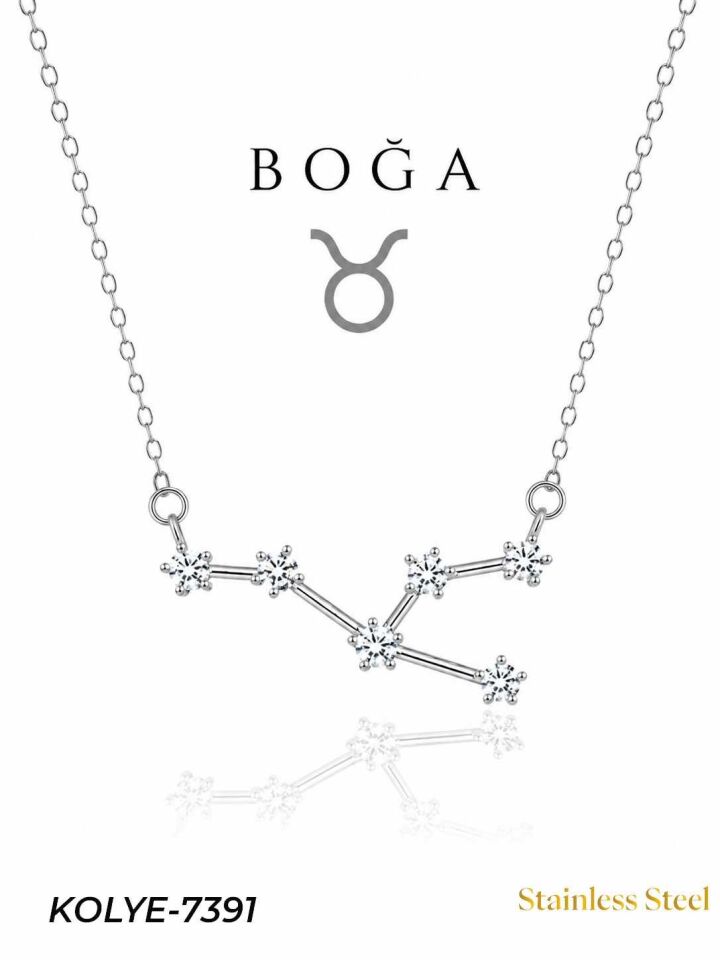 Çelik Yıldız Haritası Kolye Boğa // KOLYE-7391