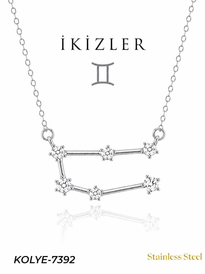 Çelik Yıldız Haritası Kolye İkizler // KOLYE-7392