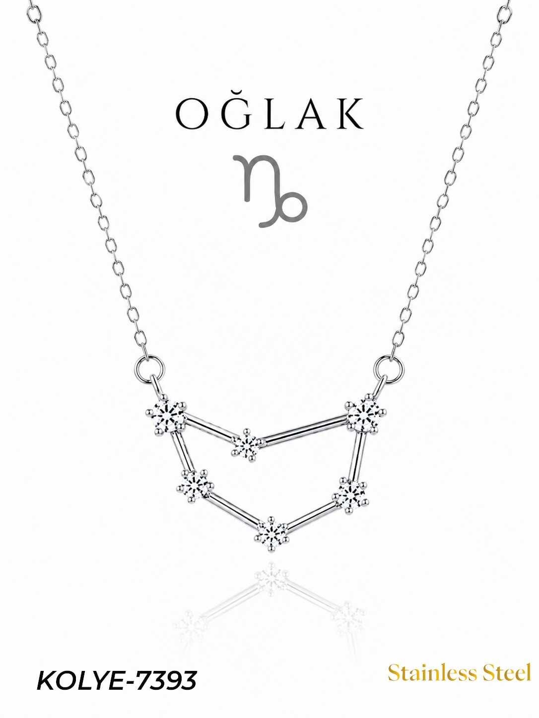 Çelik Yıldız Haritası Kolye Oğlak // KOLYE-7393