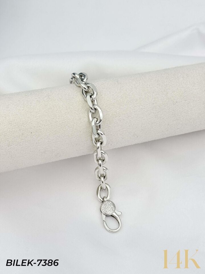 14K Taşlı Kilit Gurmet Bileklik // BILEK-7386