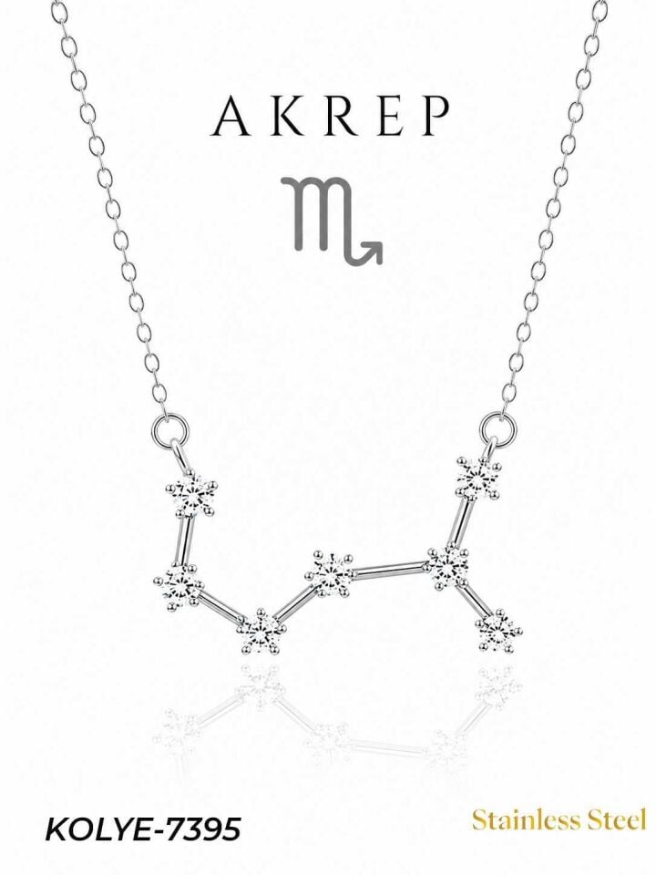 Çelik Yıldız Haritası Kolye Akrep // KOLYE-7395