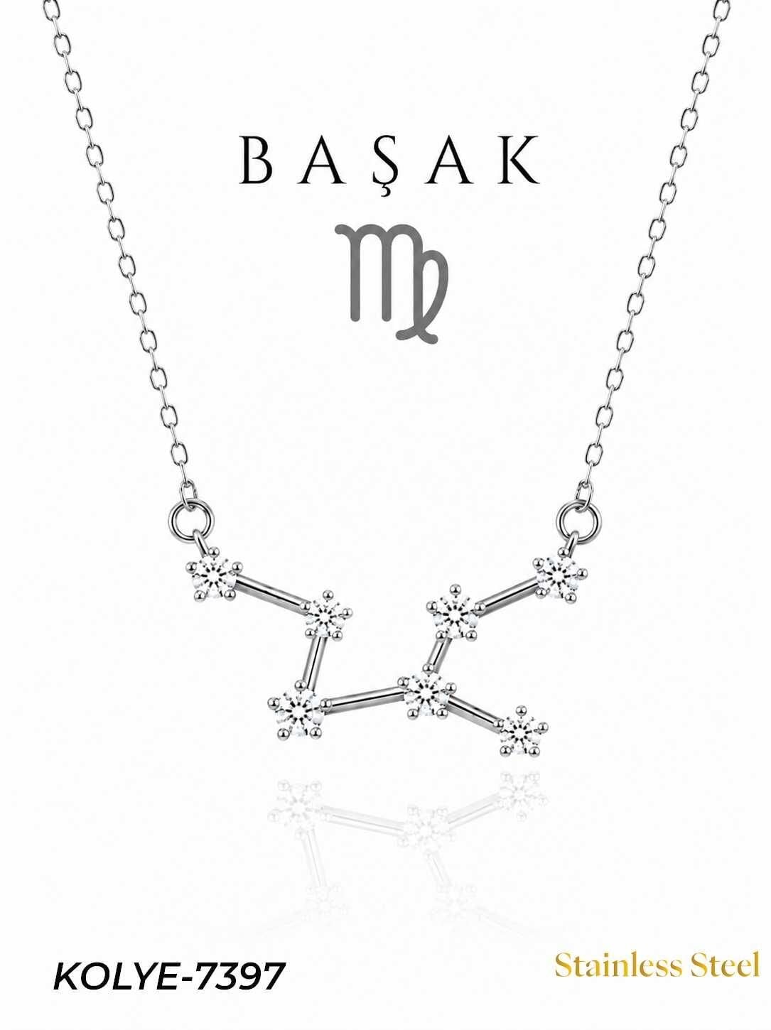 Çelik Yıldız Haritası Kolye Başak // KOLYE-7397