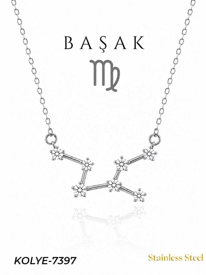 Çelik Yıldız Haritası Kolye Başak // KOLYE-7397