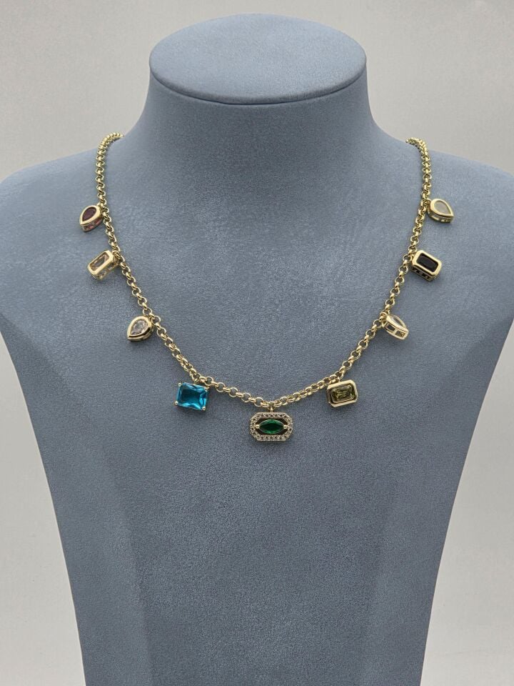 Çelik Charmlı Kolye // KOLYE-5856