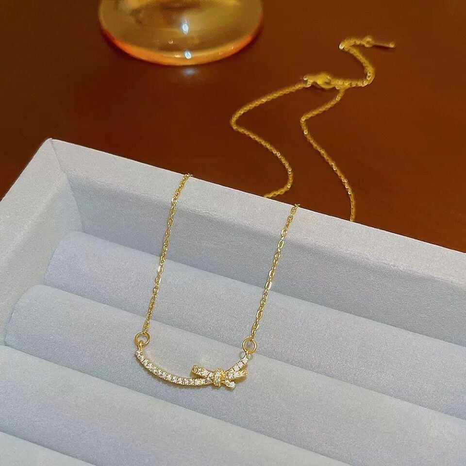 Çelik Gold Renk Taşlı Kurdela Kolye // KOLYE-7279