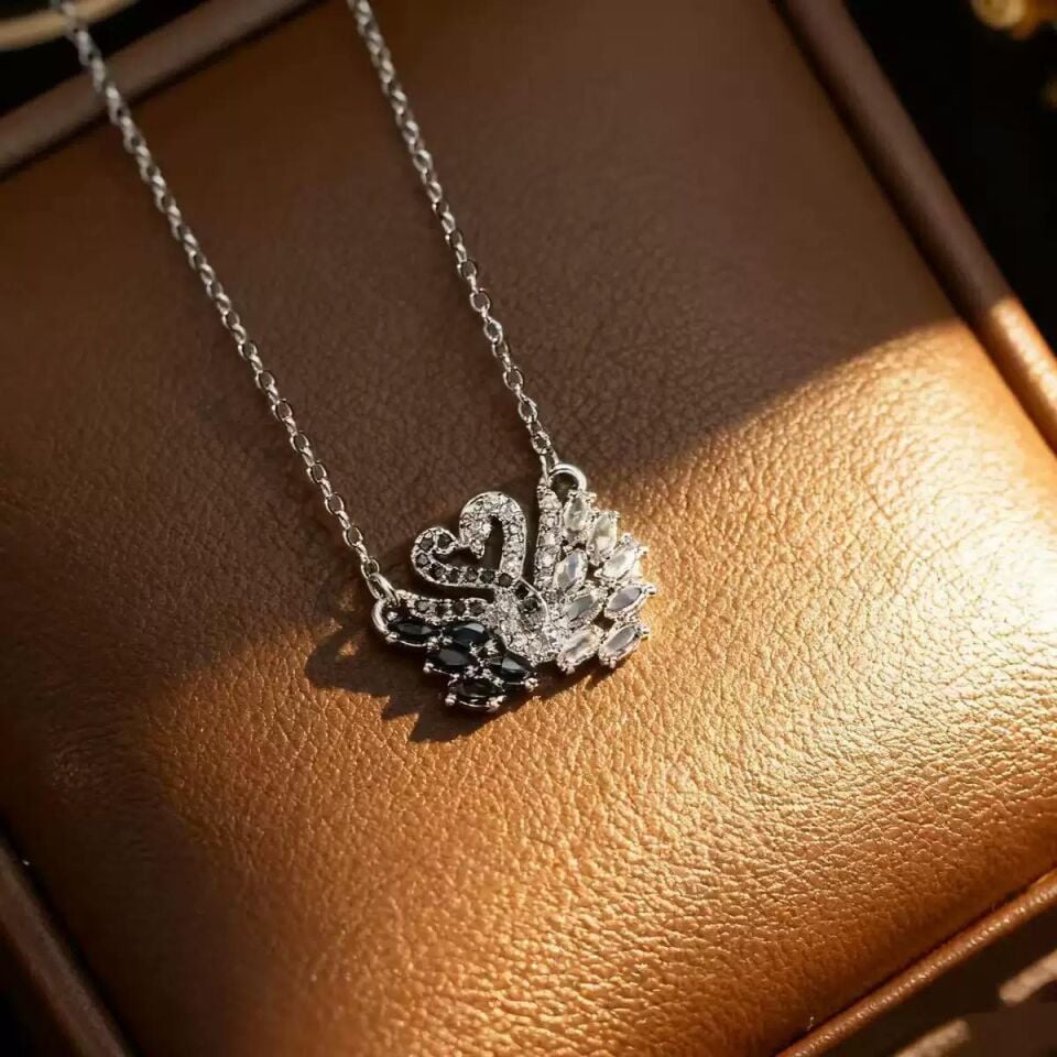 Çelik Silver Renk Çifte Kuğu Kolye // KOLYE-7285