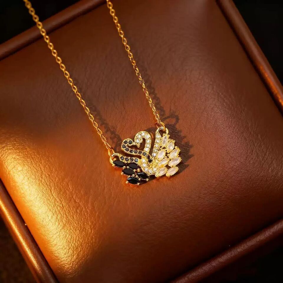 Çelik Gold Renk Çifte Kuğu Kolye // KOLYE-7286