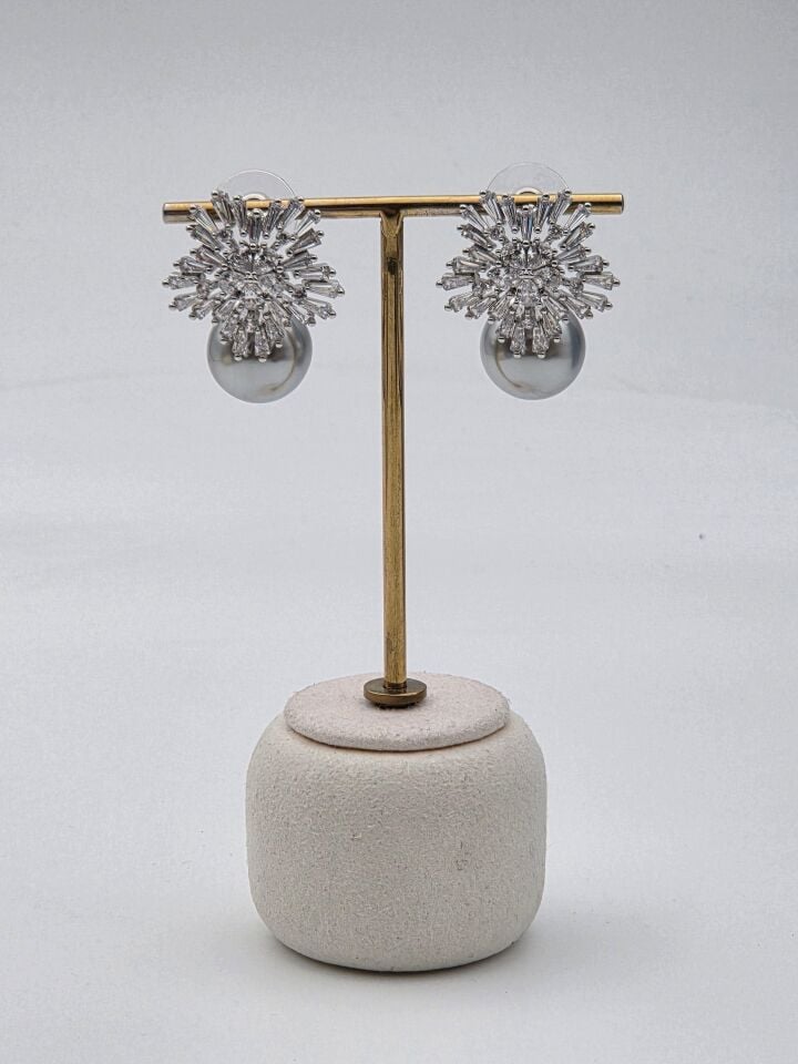 Zirkon Taşlı Rodyum Kaplama Küpe // ITHAL-3246