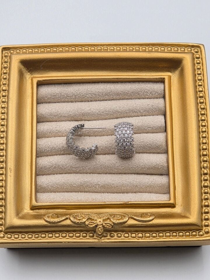 Zirkon Taşlı Rodyum Kaplama Küpe // ITHAL-3269