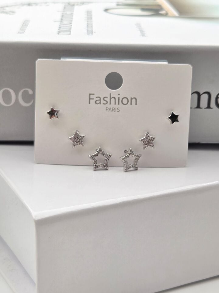 Zirkon Taşlı Gümüş İğne 6'lı Figür Küpe // ITHAL-3306