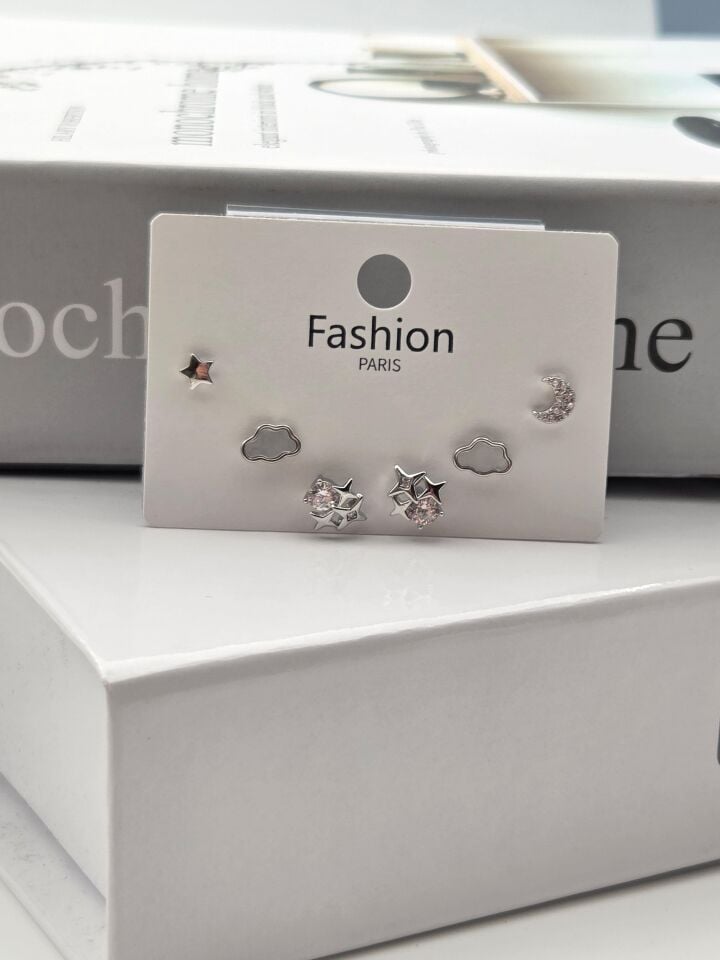 Zirkon Taşlı Gümüş İğne 6'lı Figür Küpe // ITHAL-3307